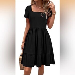 Black Babydoll Mini Dress with Pockets | Square Neck | Size Small | NWOT